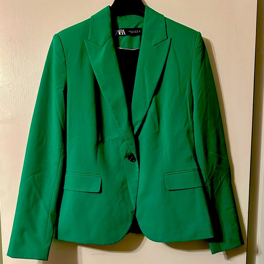 Zara Green Tailored Blazer with Notched Lapel